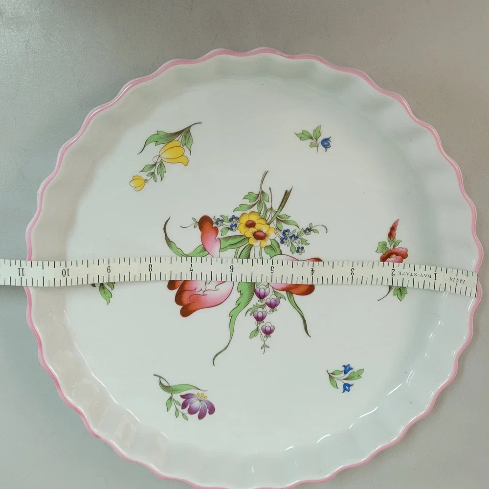 Spode Marlborough Sprays Oven to Tableware Tart Quiche Pie Dish‎ Floral Pink Rim